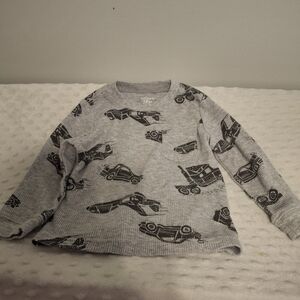 Gray Long Sleeve Shirt with Vehicle Print